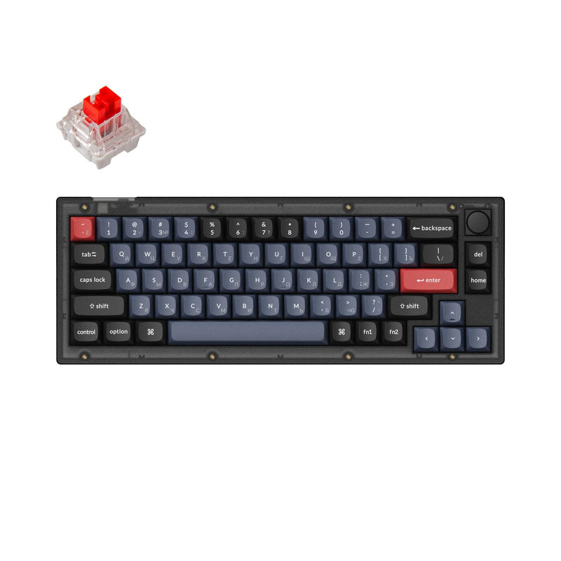 Keychron V2 QMK Custom Mechanical Keyboard Russian Layout - Type:Fully Assembled Knob (Frosted Black) - Layout Version:Russian-ANSI - Switches:Keychron K Pro Red