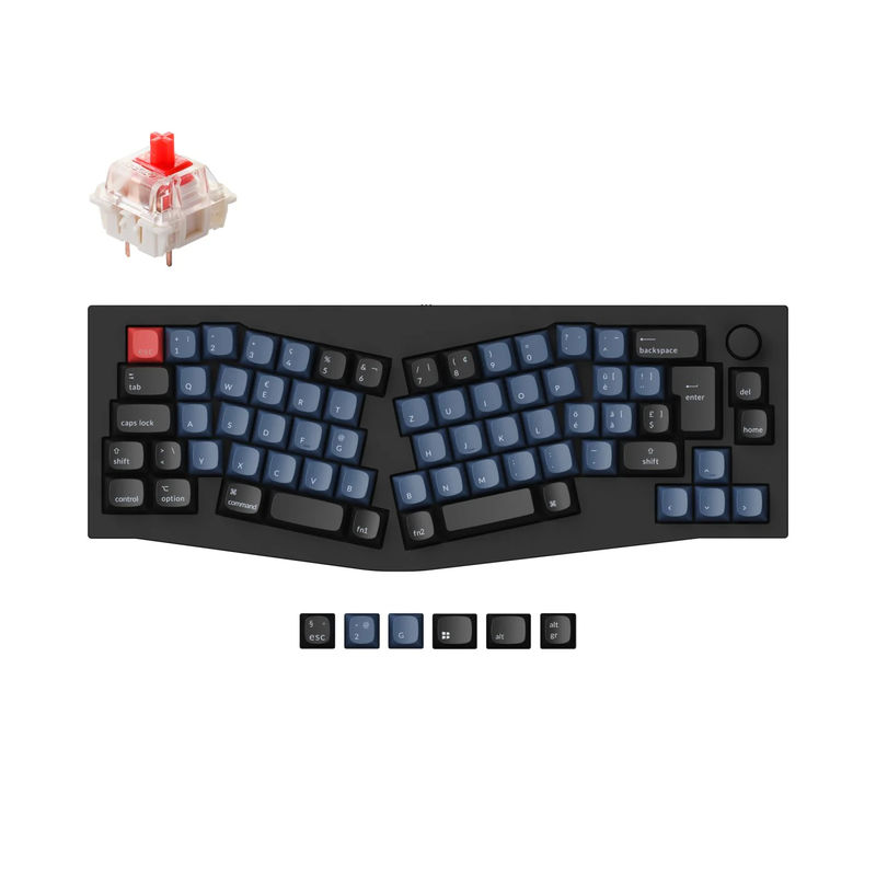 Keychron Q8 (Alice Layout) QMK Custom Mechanical Keyboard ISO Layout Collection - Type:Fully Assembled Knob (Carbon Black) - Layout Version:Swiss-ISO - Switches:Gateron G Pro Red
