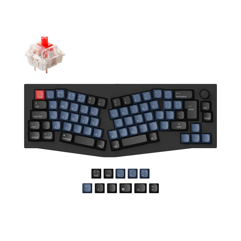Keychron Q8 (Alice Layout) QMK Custom Mechanical Keyboard ISO Layout Collection - Type:Fully Assembled Knob (Carbon Black) - Layout Version:UK-ISO - Switches:Gateron G Pro Red
