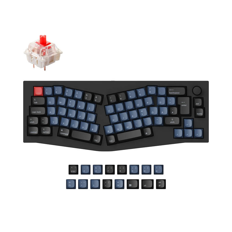 Keychron Q8 (Alice Layout) QMK Custom Mechanical Keyboard ISO Layout Collection - Type:Fully Assembled Knob (Carbon Black) - Layout Version:DE-ISO - Switches:Gateron G Pro Red