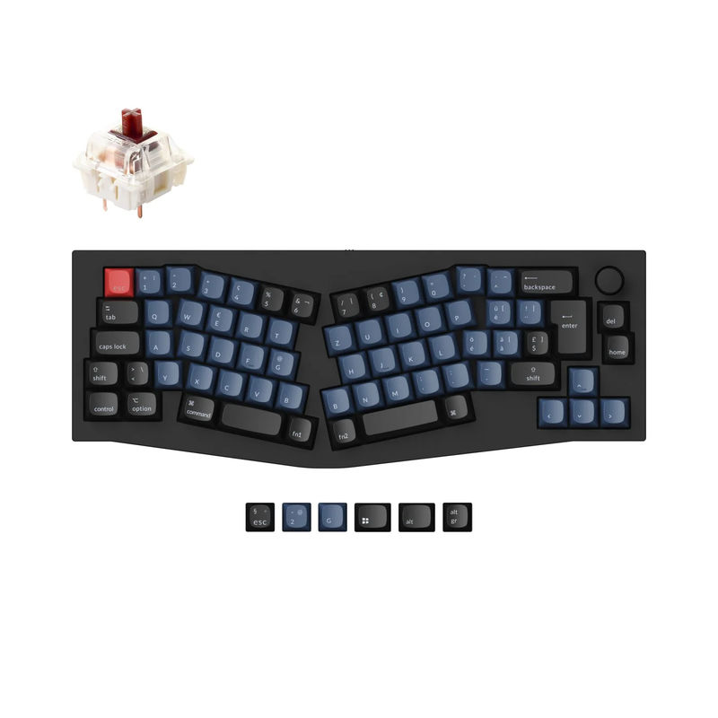 Keychron Q8 (Alice Layout) QMK Custom Mechanical Keyboard ISO Layout Collection - Type:Fully Assembled Knob (Carbon Black) - Layout Version:Swiss-ISO - Switches:Gateron G Pro Brown