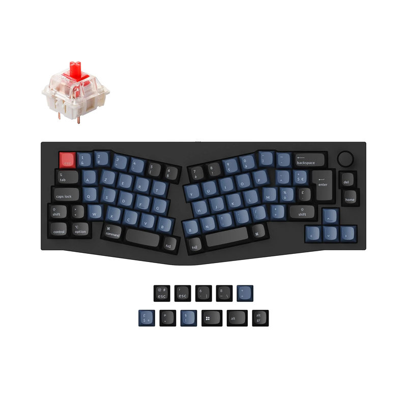 Keychron Q8 (Alice Layout) QMK Custom Mechanical Keyboard ISO Layout Collection - Type:Fully Assembled Knob (Carbon Black) - Layout Version:FR-ISO - Switches:Gateron G Pro Red