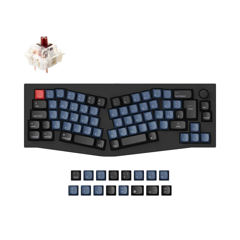 Keychron Q8 (Alice Layout) QMK Custom Mechanical Keyboard ISO Layout Collection - Type:Fully Assembled Knob (Carbon Black) - Layout Version:DE-ISO - Switches:Gateron G Pro Brown