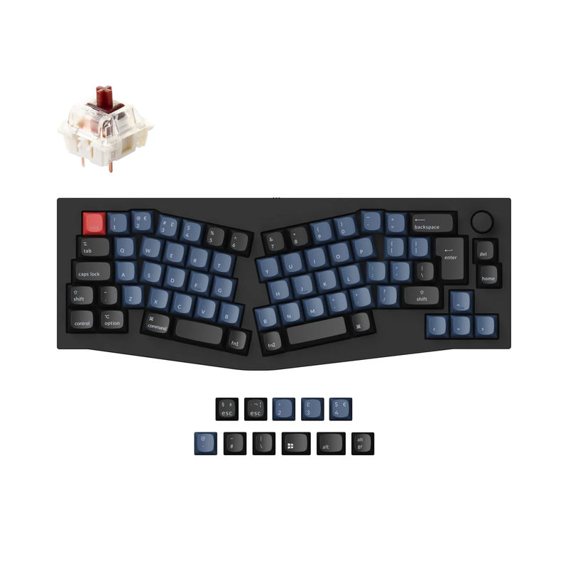 Keychron Q8 (Alice Layout) QMK Custom Mechanical Keyboard ISO Layout Collection - Type:Fully Assembled Knob (Carbon Black) - Layout Version:UK-ISO - Switches:Gateron G Pro Brown