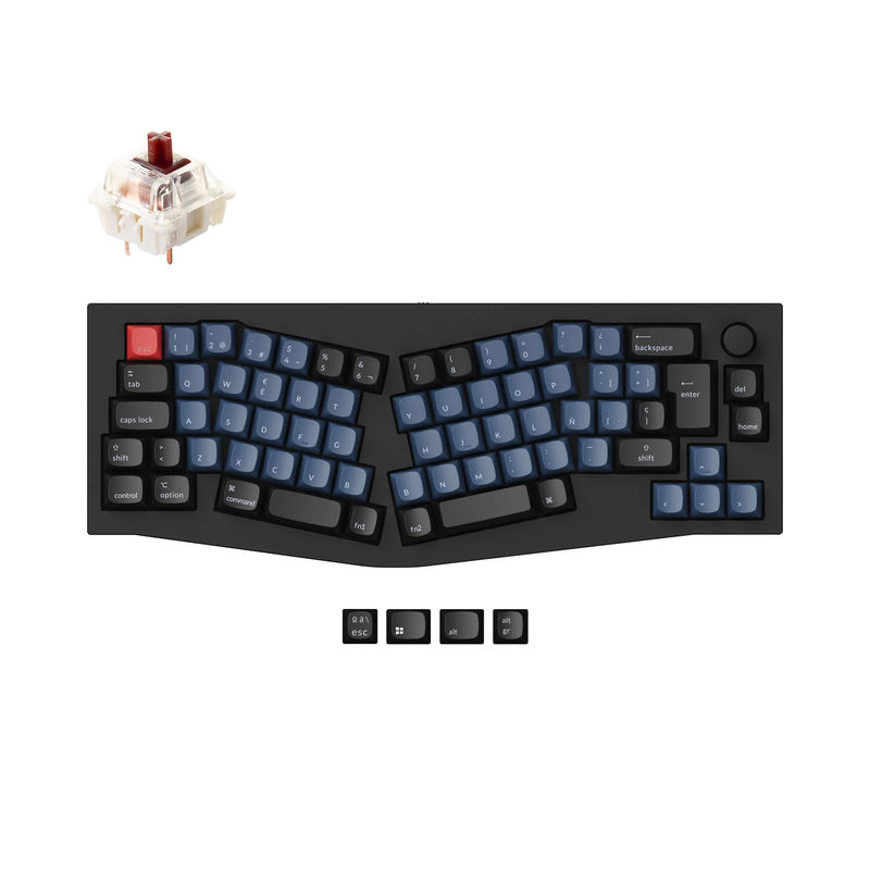 Keychron Q8 (Alice Layout) QMK Custom Mechanical Keyboard ISO Layout Collection - Type:Fully Assembled Knob (Carbon Black) - Layout Version:ES-ISO - Switches:Gateron G Pro Brown