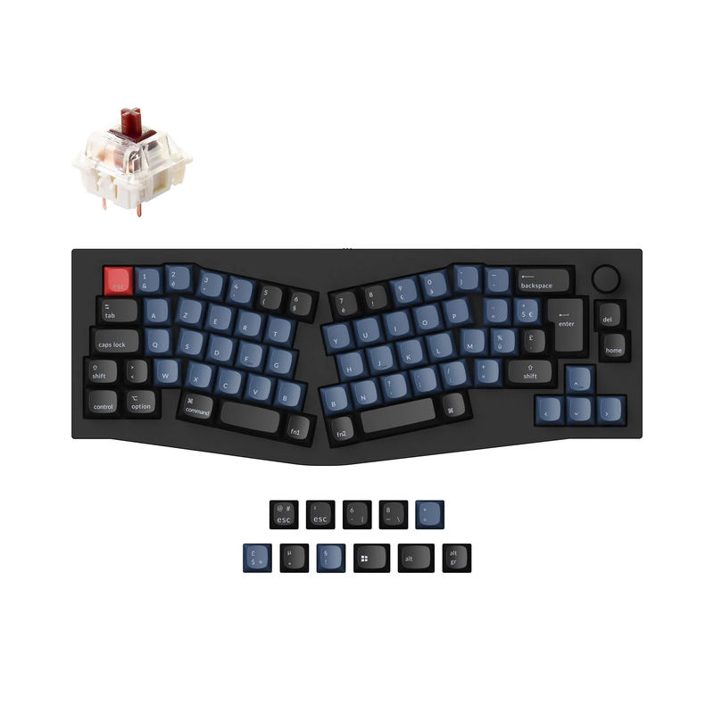 Keychron Q8 (Alice Layout) QMK Custom Mechanical Keyboard ISO Layout Collection - Type:Fully Assembled Knob (Carbon Black) - Layout Version:FR-ISO - Switches:Gateron G Pro Brown