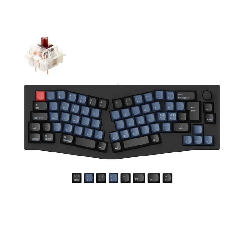 Keychron Q8 (Alice Layout) QMK Custom Mechanical Keyboard ISO Layout Collection - Type:Fully Assembled Knob (Carbon Black) - Layout Version:Nordic-ISO - Switches:Gateron G Pro Brown