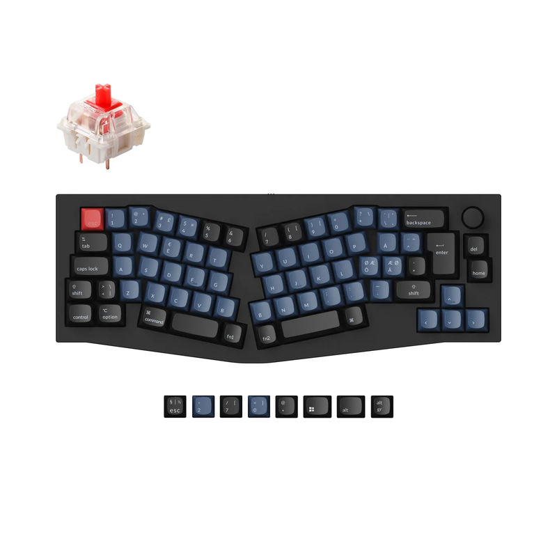 Keychron Q8 (Alice Layout) QMK Custom Mechanical Keyboard ISO Layout Collection - Type:Fully Assembled Knob (Carbon Black) - Layout Version:Nordic-ISO - Switches:Gateron G Pro Red