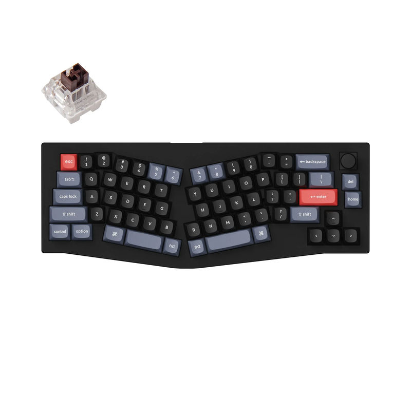 Keychron V8 (Alice Layout) QMK Custom Mechanical Keyboard - Type:Fully Assembled Knob - Color:Carbon Black (Non-transparent) - Switches:Keychron K Pro Brown