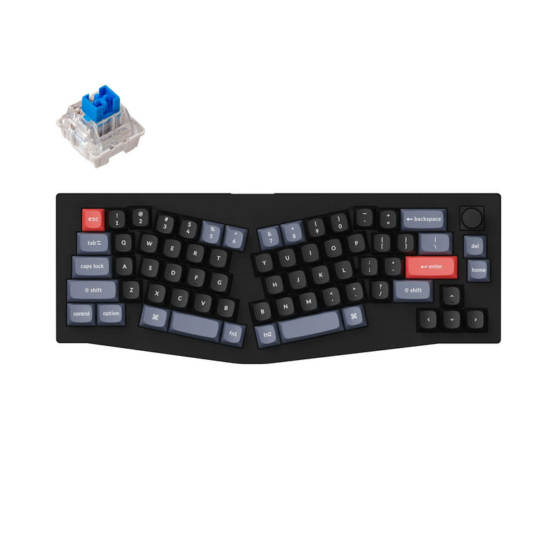 Keychron V8 (Alice Layout) QMK Custom Mechanical Keyboard - Type:Fully Assembled Knob - Color:Carbon Black (Non-transparent) - Switches:Keychron K Pro Blue