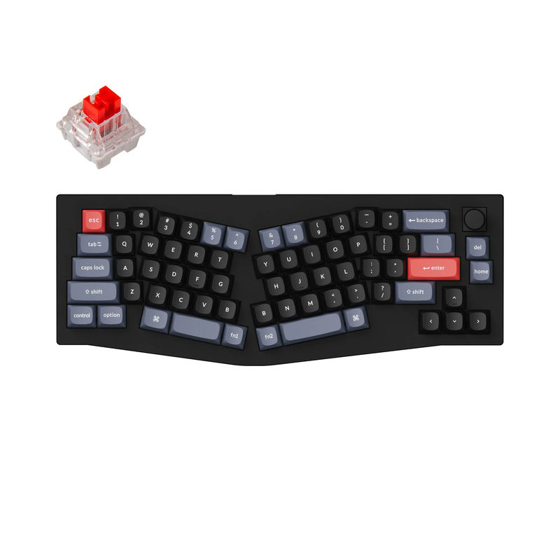 Keychron V8 (Alice Layout) QMK Custom Mechanical Keyboard - Type:Fully Assembled Knob - Color:Carbon Black (Non-transparent) - Switches:Keychron K Pro Red