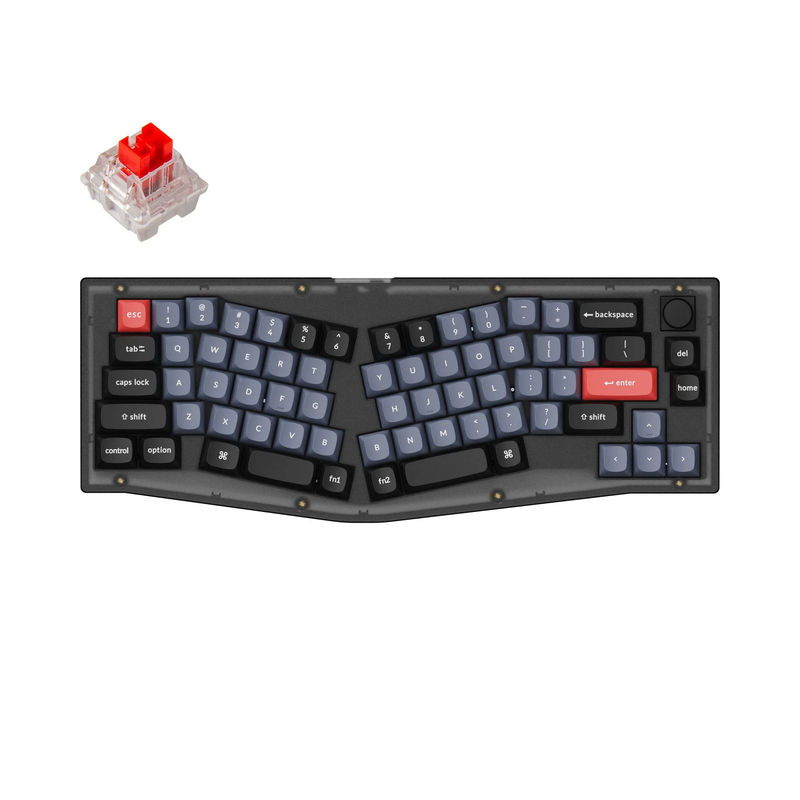 Keychron V8 (Alice Layout) QMK Custom Mechanical Keyboard - Type:Fully Assembled Knob - Color:Frosted Black (Translucent) - Switches:Keychron K Pro Red