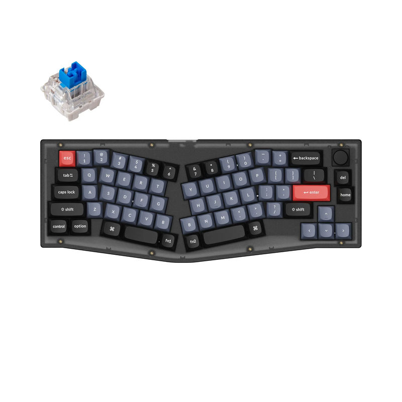 Keychron V8 (Alice Layout) QMK Custom Mechanical Keyboard - Type:Fully Assembled Knob - Color:Frosted Black (Translucent) - Switches:Keychron K Pro Blue