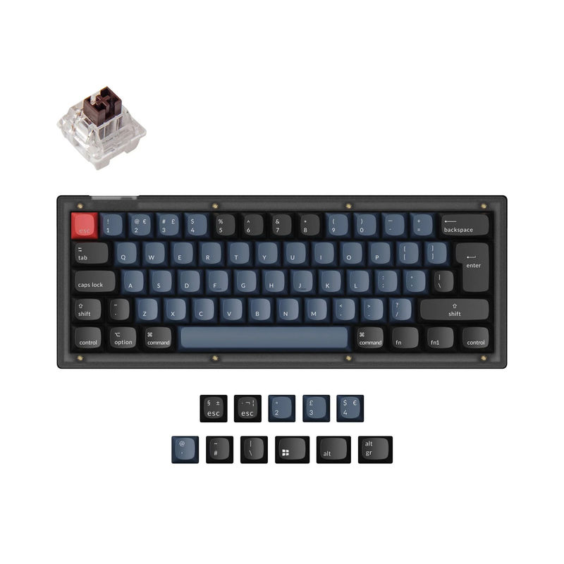 Keychron V4 QMK Custom Mechanical Keyboard ISO Layout Collection - Type:Fully Assembled (Frosted Black) - Layout Version:UK-ISO - Switches:Keychron K Pro Brown