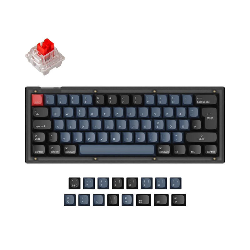 Keychron V4 QMK Custom Mechanical Keyboard ISO Layout Collection - Type:Fully Assembled (Frosted Black) - Layout Version:DE-ISO - Switches:Keychron K Pro Red