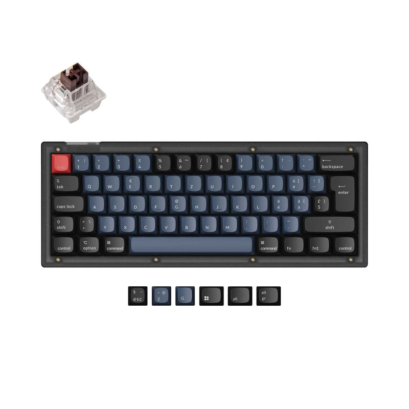 Keychron V4 QMK Custom Mechanical Keyboard ISO Layout Collection - Type:Fully Assembled (Frosted Black) - Layout Version:Swiss-ISO - Switches:Keychron K Pro Brown