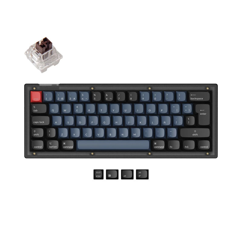 Keychron V4 QMK Custom Mechanical Keyboard ISO Layout Collection - Type:Fully Assembled (Frosted Black) - Layout Version:ES-ISO - Switches:Keychron K Pro Brown