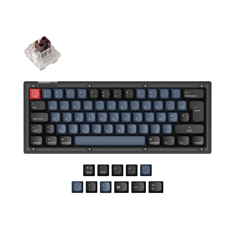 Keychron V4 QMK Custom Mechanical Keyboard ISO Layout Collection - Type:Fully Assembled (Frosted Black) - Layout Version:FR-ISO - Switches:Keychron K Pro Brown