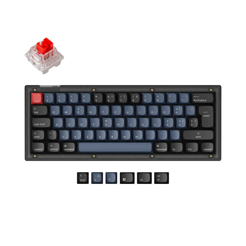 Keychron V4 QMK Custom Mechanical Keyboard ISO Layout Collection - Type:Fully Assembled (Frosted Black) - Layout Version:Swiss-ISO - Switches:Keychron K Pro Red