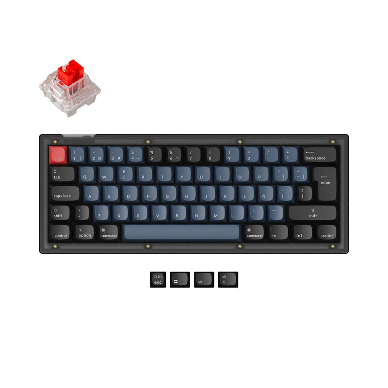 Keychron V4 QMK Custom Mechanical Keyboard ISO Layout Collection - Type:Fully Assembled (Frosted Black) - Layout Version:ES-ISO - Switches:Keychron K Pro Red