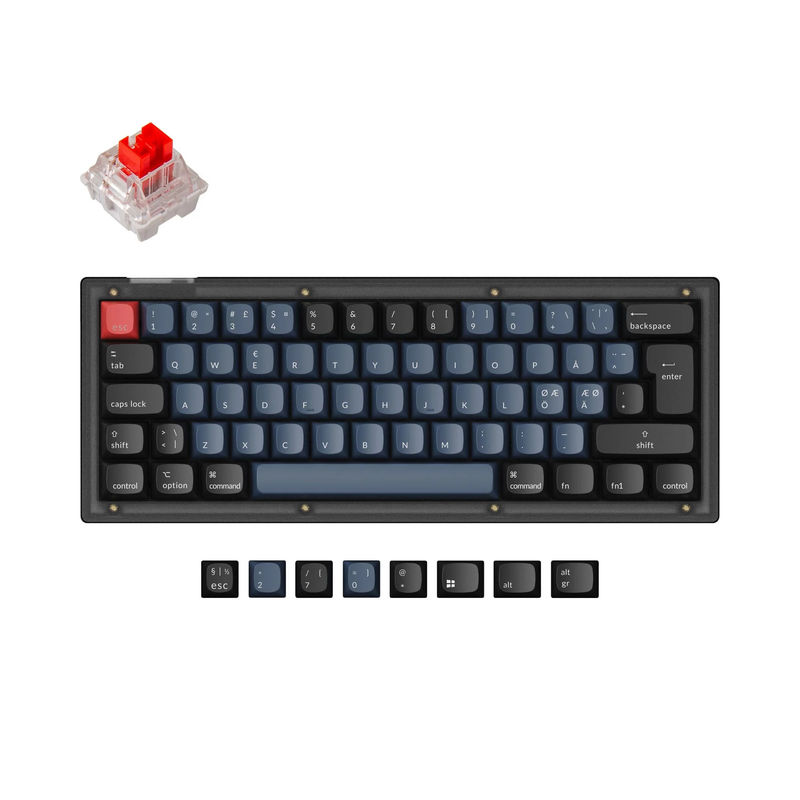 Keychron V4 QMK Custom Mechanical Keyboard ISO Layout Collection - Type:Fully Assembled (Frosted Black) - Layout Version:Nordic-ISO - Switches:Keychron K Pro Red