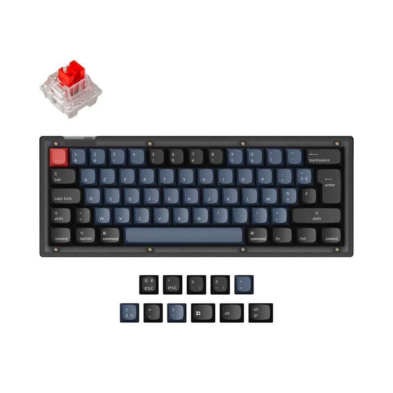 Keychron V4 QMK Custom Mechanical Keyboard ISO Layout Collection - Type:Fully Assembled (Frosted Black) - Layout Version:FR-ISO - Switches:Keychron K Pro Red