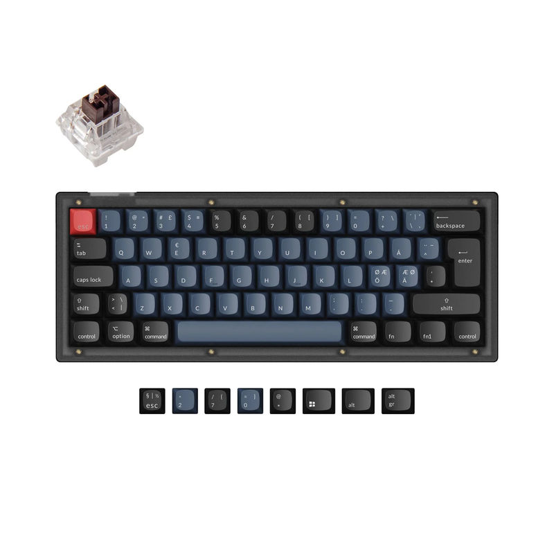 Keychron V4 QMK Custom Mechanical Keyboard ISO Layout Collection - Type:Fully Assembled (Frosted Black) - Layout Version:Nordic-ISO - Switches:Keychron K Pro Brown