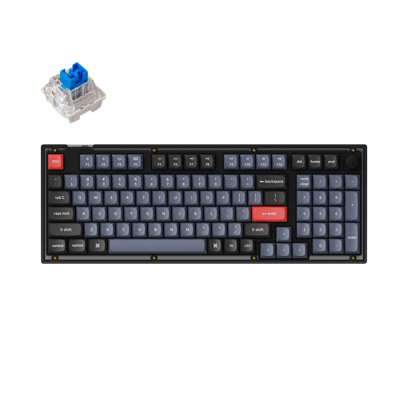 Keychron V5 QMK Custom Mechanical Keyboard - Type:Fully Assembled Knob - Color:Frosted Black (Translucent) - Switches:Keychron K Pro Blue