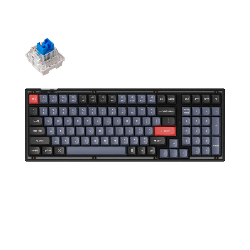 Keychron V5 QMK Custom Mechanical Keyboard - Type:Fully Assembled - Color:Frosted Black (Translucent) - Switches:Keychron K Pro Blue