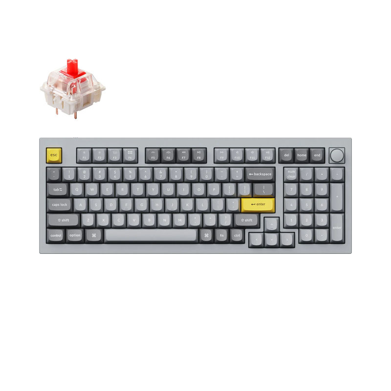 Keychron Q5 QMK Custom Mechanical Keyboard - Type:Fully Assembled Knob - Color:Silver Grey - A - Switches:Gateron G Pro Red