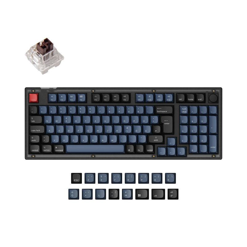 Keychron V5 QMK Custom Mechanical Keyboard ISO Layout Collection - Type:Fully Assembled Knob (Frosted Black) - Layout Version:DE-ISO - Switches:Keychron K Pro Brown