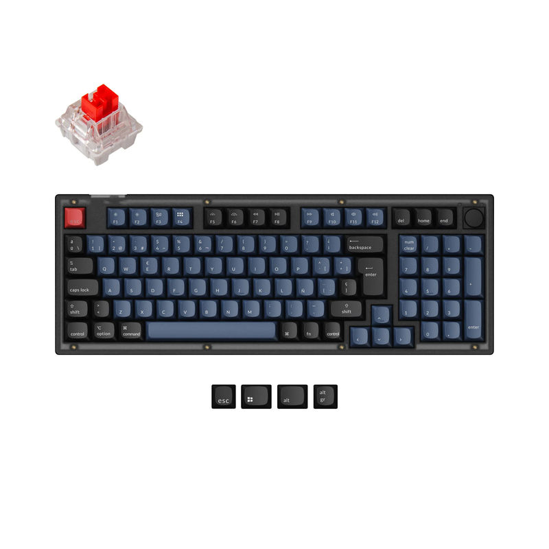 Keychron V5 QMK Custom Mechanical Keyboard ISO Layout Collection - Type:Fully Assembled Knob (Frosted Black) - Layout Version:ES-ISO - Switches:Keychron K Pro Red
