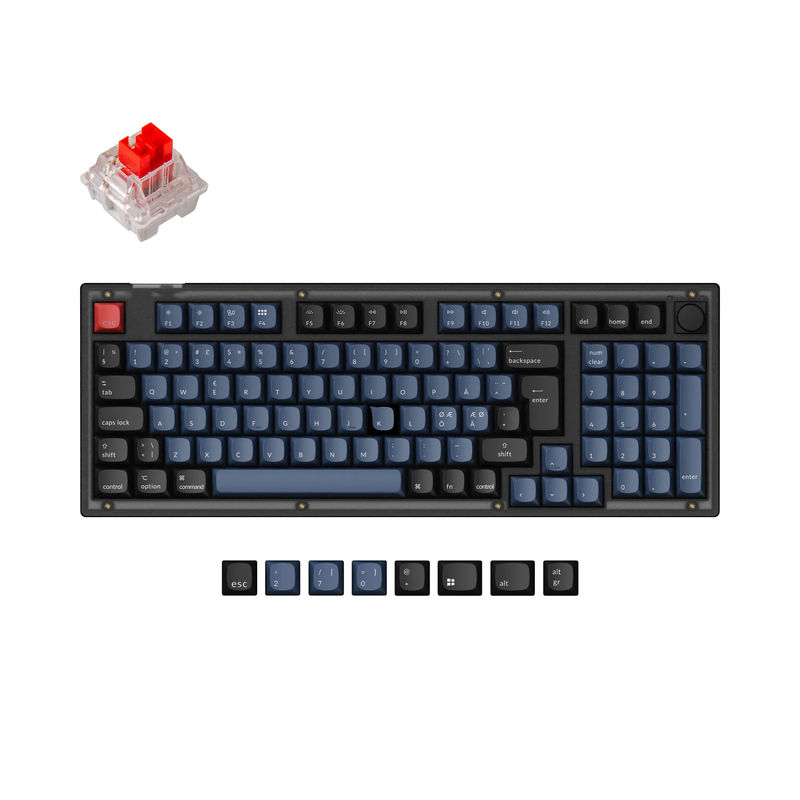 Keychron V5 QMK Custom Mechanical Keyboard ISO Layout Collection - Type:Fully Assembled Knob (Frosted Black) - Layout Version:Nordic-ISO - Switches:Keychron K Pro Red