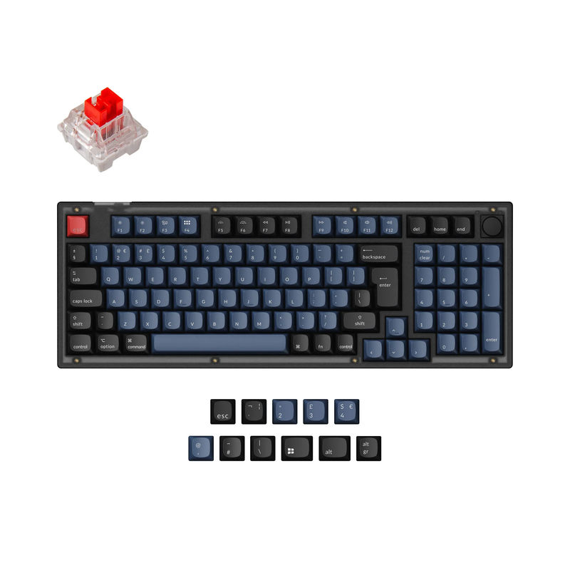 Keychron V5 QMK Custom Mechanical Keyboard ISO Layout Collection - Type:Fully Assembled Knob (Frosted Black) - Layout Version:UK-ISO - Switches:Keychron K Pro Red