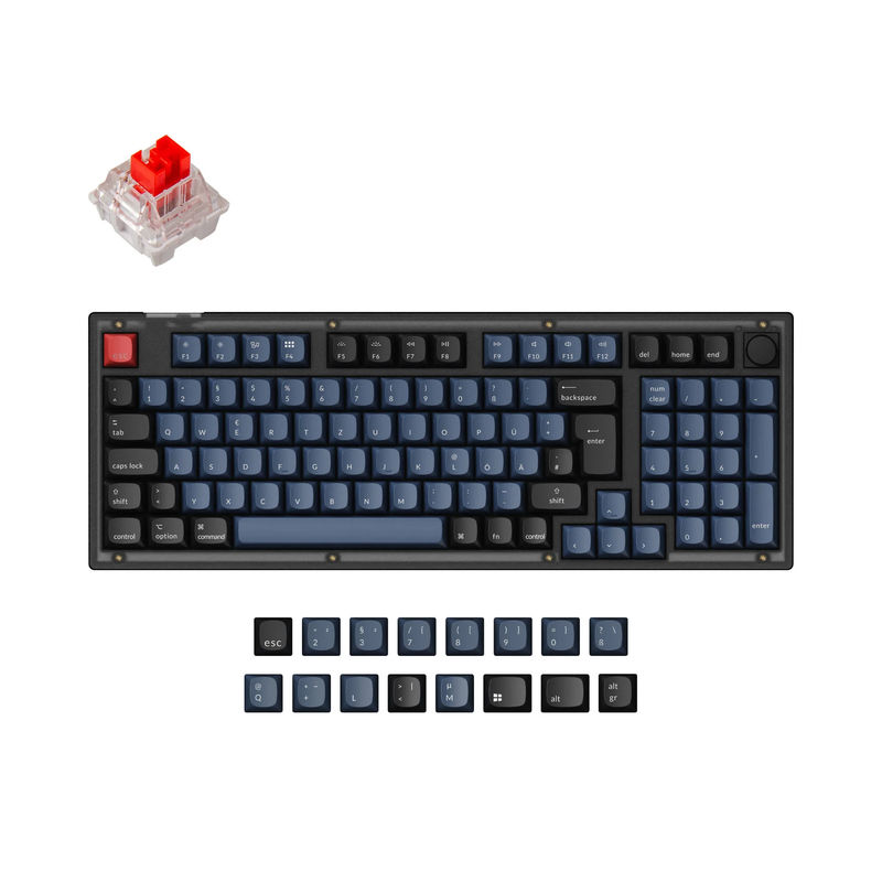 Keychron V5 QMK Custom Mechanical Keyboard ISO Layout Collection - Type:Fully Assembled Knob (Frosted Black) - Layout Version:DE-ISO - Switches:Keychron K Pro Red