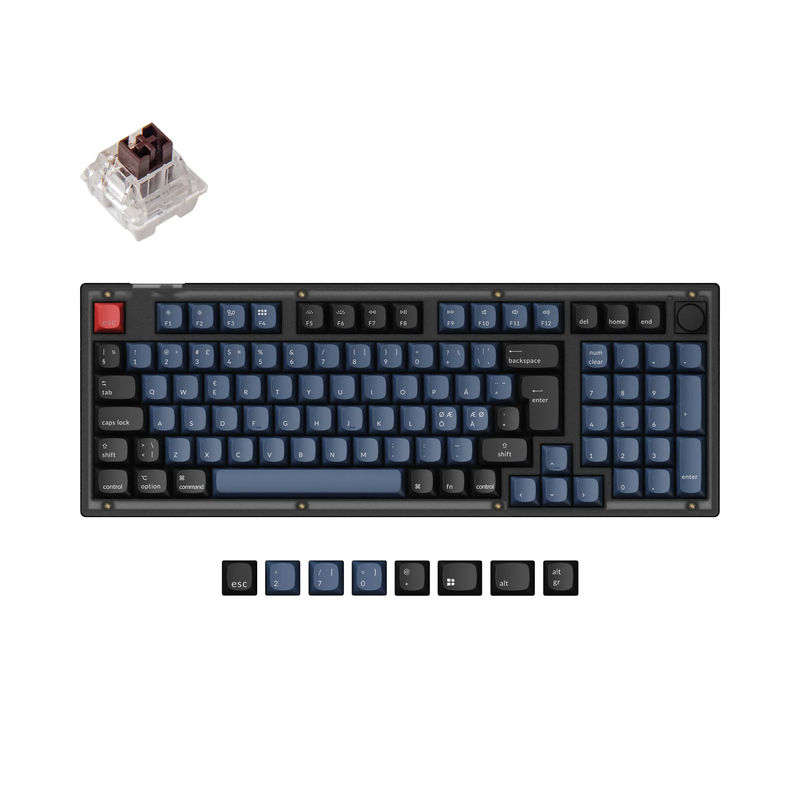Keychron V5 QMK Custom Mechanical Keyboard ISO Layout Collection - Type:Fully Assembled Knob (Frosted Black) - Layout Version:Nordic-ISO - Switches:Keychron K Pro Brown