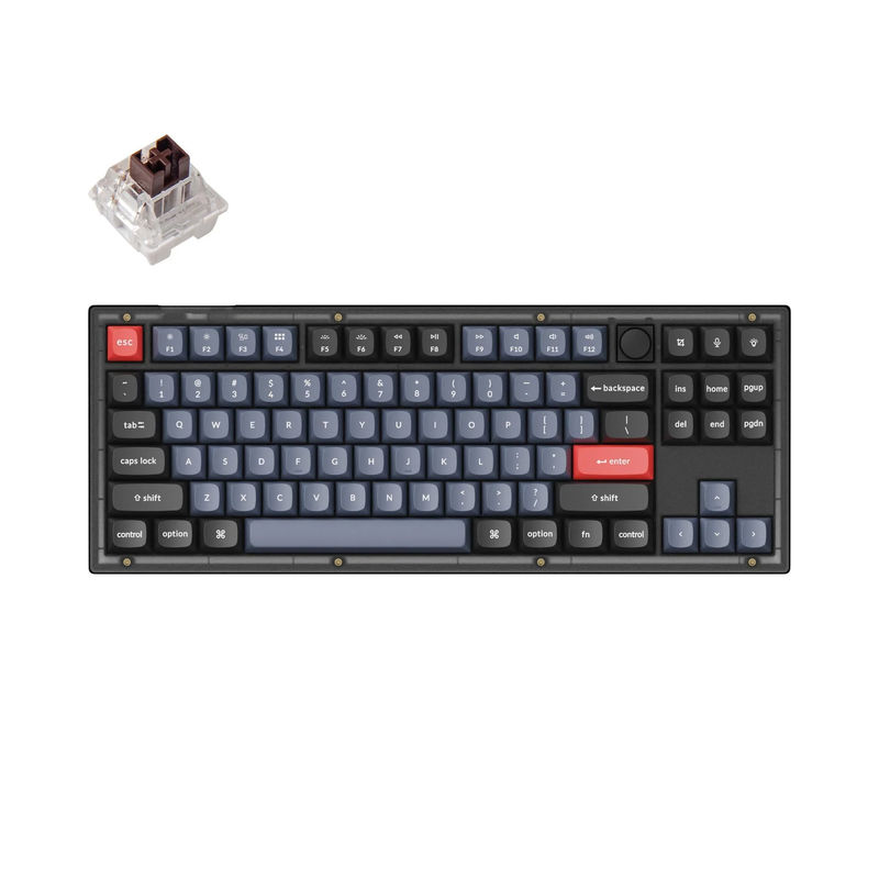 Keychron V3 QMK Custom Mechanical Keyboard - Type:Fully Assembled Knob - Color:Frosted Black (Translucent) - Switches:Keychron K Pro Brown