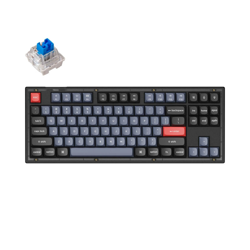 Keychron V3 QMK Custom Mechanical Keyboard - Type:Fully Assembled - Color:Frosted Black (Translucent) - Switches:Keychron K Pro Blue