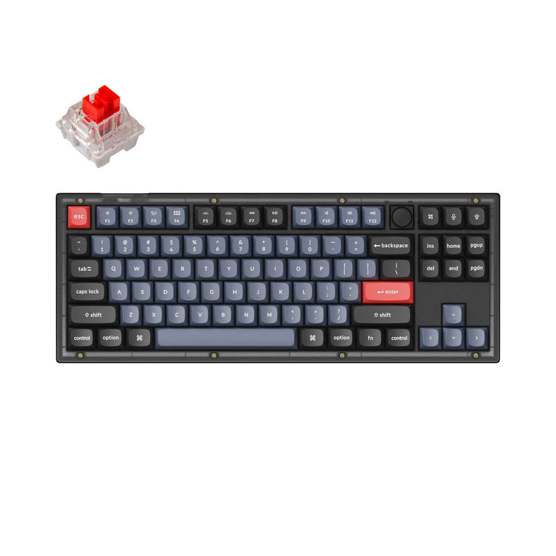 Keychron V3 QMK Custom Mechanical Keyboard - Type:Fully Assembled Knob - Color:Frosted Black (Translucent) - Switches:Keychron K Pro Red