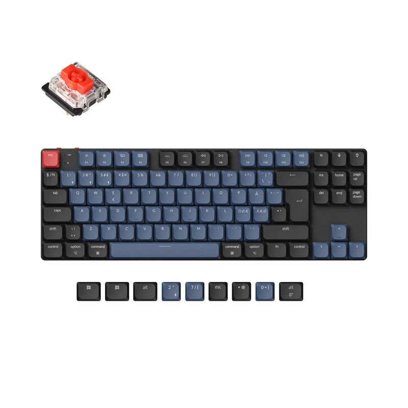 Keychron K1 Pro QMK/VIA Wireless Custom Mechanical Keyboard ISO Layout Collection - Version:RGB Backlight (Hot-Swappble)-ABS Keycaps - Layout Version:Nordic-ISO - Switch Option:Low Profile Gateron Mechanical Red