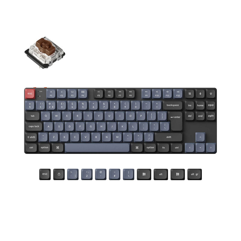 Keychron K1 Pro QMK/VIA Wireless Custom Mechanical Keyboard ISO Layout Collection - Version:RGB Backlight (Hot-Swappble)-PBT Keycaps - Layout Version:UK-ISO - Switch Option:Low Profile Gateron Mechanical Brown