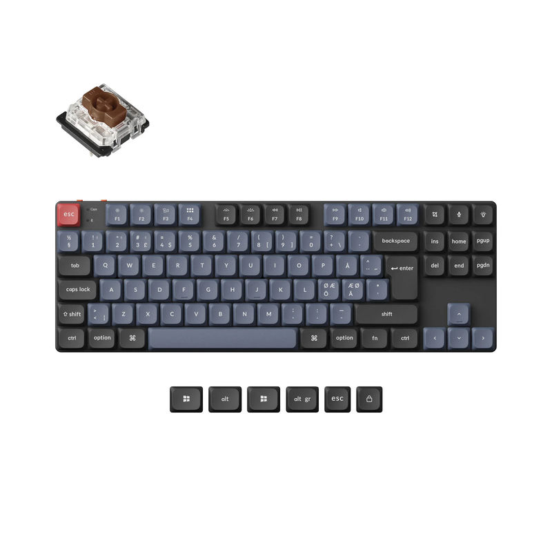 Keychron K1 Pro QMK/VIA Wireless Custom Mechanical Keyboard ISO Layout Collection - Version:RGB Backlight (Hot-Swappble)-PBT Keycaps - Layout Version:Nordic-ISO - Switch Option:Low Profile Gateron Mechanical Brown
