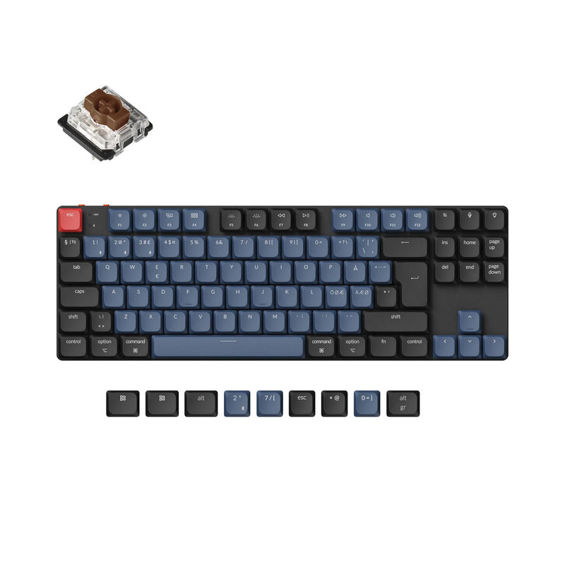 Keychron K1 Pro QMK/VIA Wireless Custom Mechanical Keyboard ISO Layout Collection - Version:RGB Backlight (Hot-Swappble)-ABS Keycaps - Layout Version:Nordic-ISO - Switch Option:Low Profile Gateron Mechanical Brown