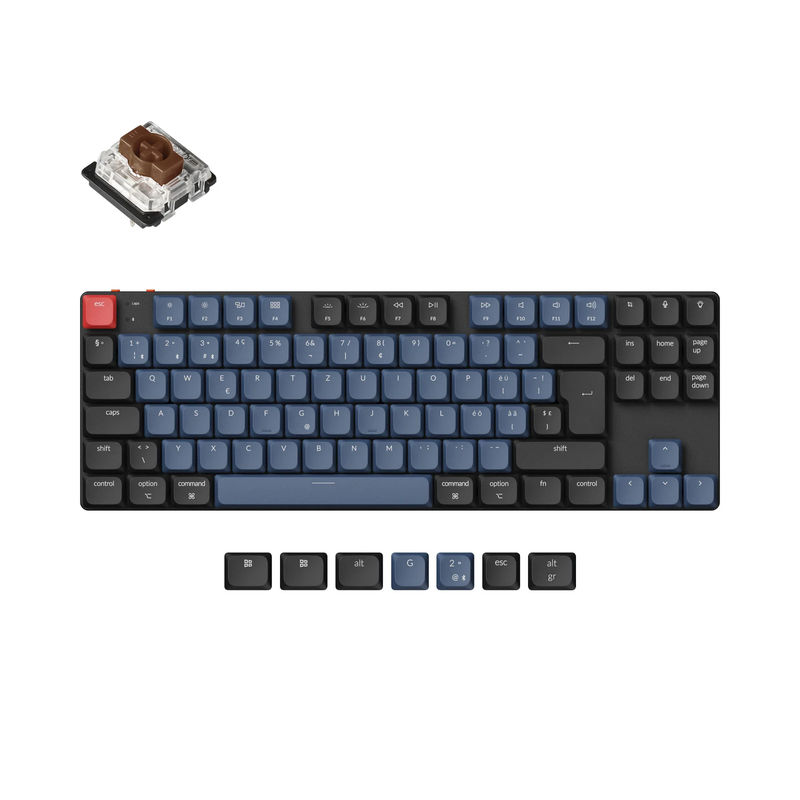 Keychron K1 Pro QMK/VIA Wireless Custom Mechanical Keyboard ISO Layout Collection - Version:RGB Backlight (Hot-Swappble)-ABS Keycaps - Layout Version:Swiss-ISO - Switch Option:Low Profile Gateron Mechanical Brown