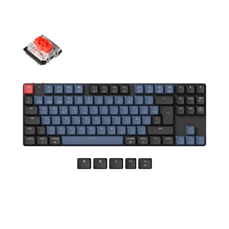 Keychron K1 Pro QMK/VIA Wireless Custom Mechanical Keyboard ISO Layout Collection - Version:RGB Backlight (Hot-Swappble)-ABS Keycaps - Layout Version:ES-ISO - Switch Option:Low Profile Gateron Mechanical Red