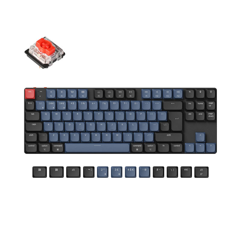 Keychron K1 Pro QMK/VIA Wireless Custom Mechanical Keyboard ISO Layout Collection - Version:RGB Backlight (Hot-Swappble)-ABS Keycaps - Layout Version:UK-ISO - Switch Option:Low Profile Gateron Mechanical Red