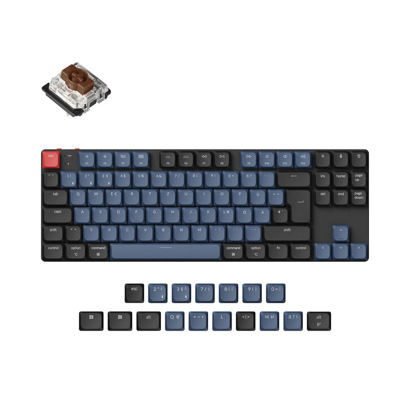Keychron K1 Pro QMK/VIA Wireless Custom Mechanical Keyboard ISO Layout Collection - Version:RGB Backlight (Hot-Swappble)-ABS Keycaps - Layout Version:DE-ISO - Switch Option:Low Profile Gateron Mechanical Brown