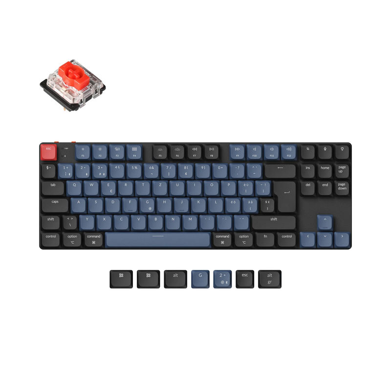 Keychron K1 Pro QMK/VIA Wireless Custom Mechanical Keyboard ISO Layout Collection - Version:RGB Backlight (Hot-Swappble)-ABS Keycaps - Layout Version:Swiss-ISO - Switch Option:Low Profile Gateron Mechanical Red