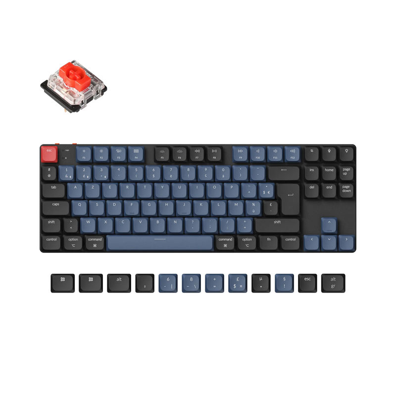 Keychron K1 Pro QMK/VIA Wireless Custom Mechanical Keyboard ISO Layout Collection - Version:RGB Backlight (Hot-Swappble)-ABS Keycaps - Layout Version:FR-ISO - Switch Option:Low Profile Gateron Mechanical Red