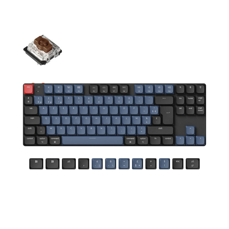 Keychron K1 Pro QMK/VIA Wireless Custom Mechanical Keyboard ISO Layout Collection - Version:RGB Backlight (Hot-Swappble)-ABS Keycaps - Layout Version:FR-ISO - Switch Option:Low Profile Gateron Mechanical Brown
